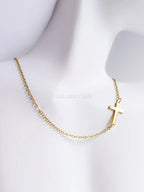 Sideways Cross Necklace • 18K Gold Rose Gold or Silver Stainless Steel • 18" Flat Cable Chain • Minimal Gift Jewelry