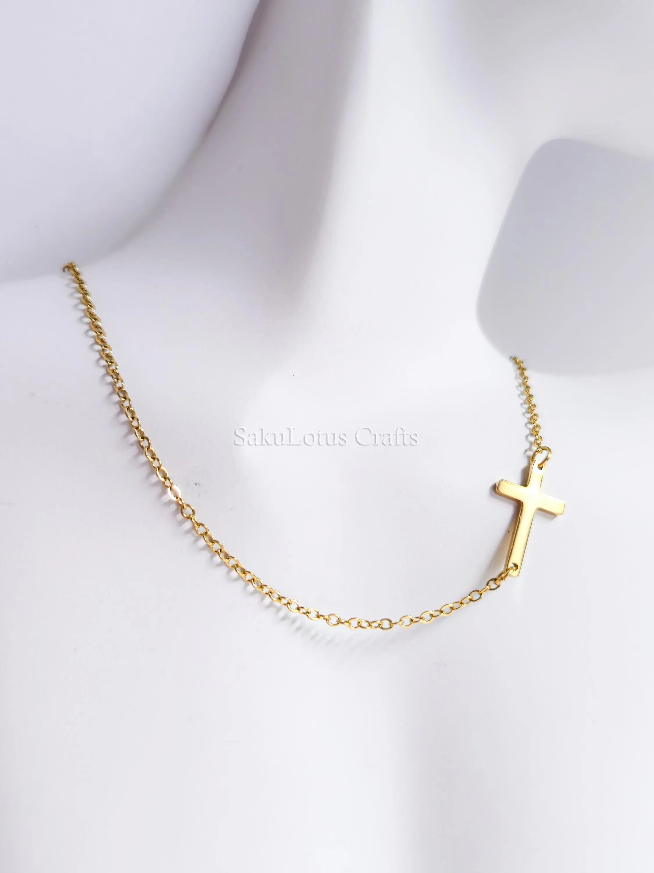 Sideways Cross Necklace • 18K Gold Rose Gold or Silver Stainless Steel • 18" Flat Cable Chain • Minimal Gift Jewelry
