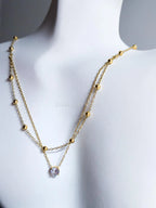 Dainty Satellite Necklace • Double Front Chain • 18K Gold or Silver Stainless Steel • CZ Crystal Necklace