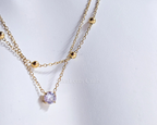 Dainty Satellite Necklace • Double Front Chain • 18K Gold or Silver Stainless Steel • CZ Crystal Necklace