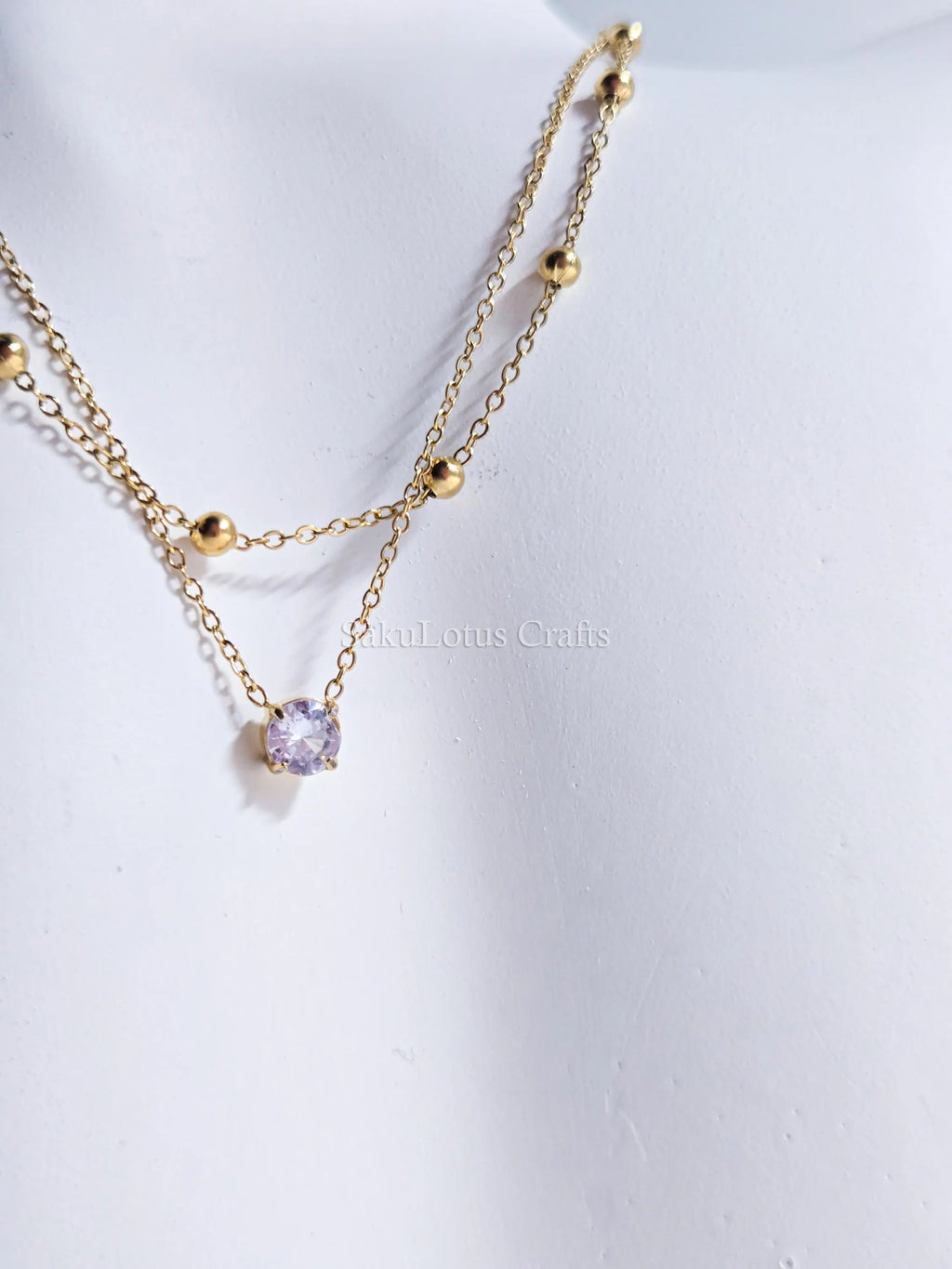 Dainty Satellite Necklace • Double Front Chain • 18K Gold or Silver Stainless Steel • CZ Crystal Necklace