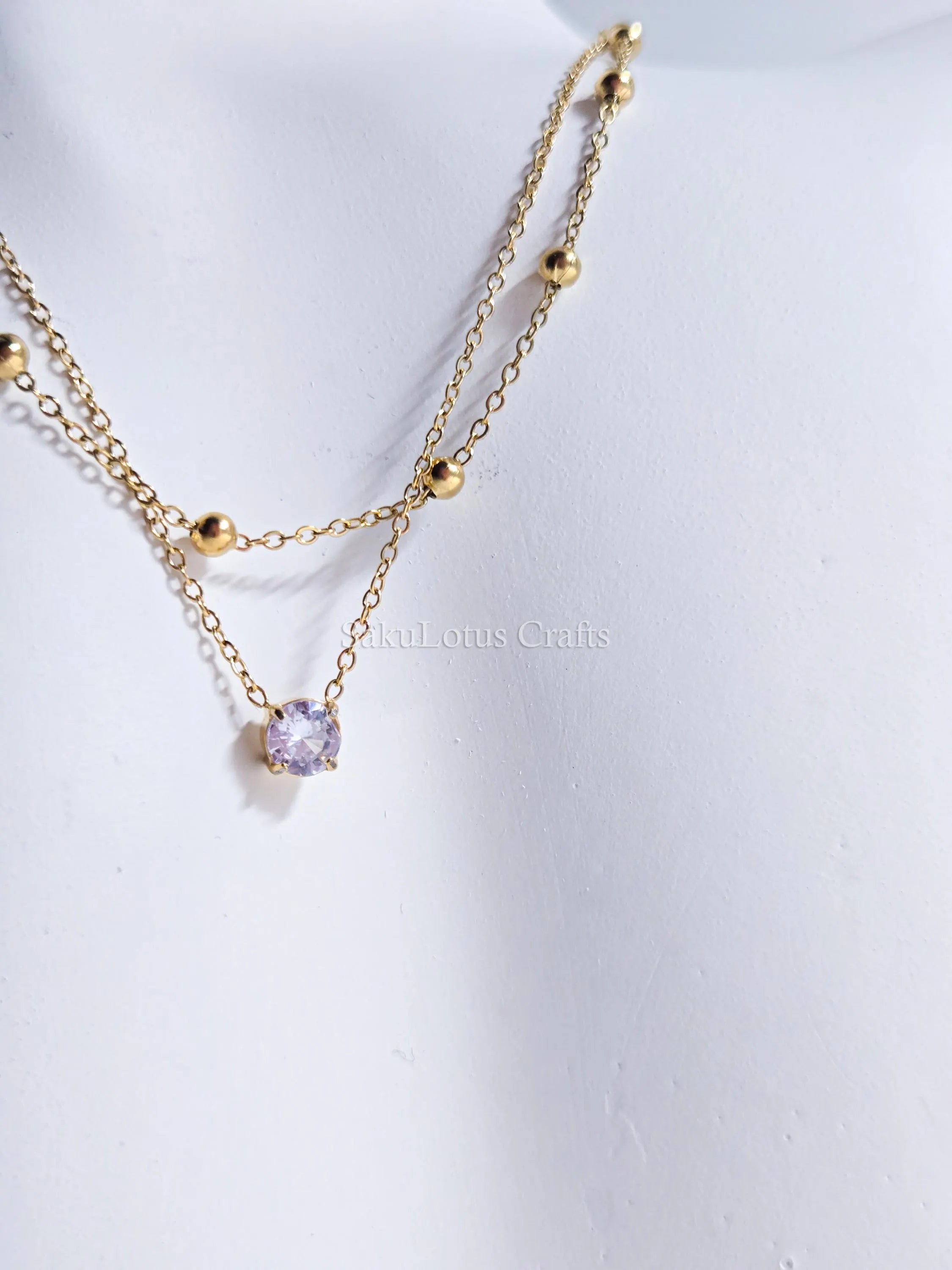 Dainty Satellite Necklace • Double Front Chain • 18K Gold or Silver Stainless Steel • CZ Crystal Necklace