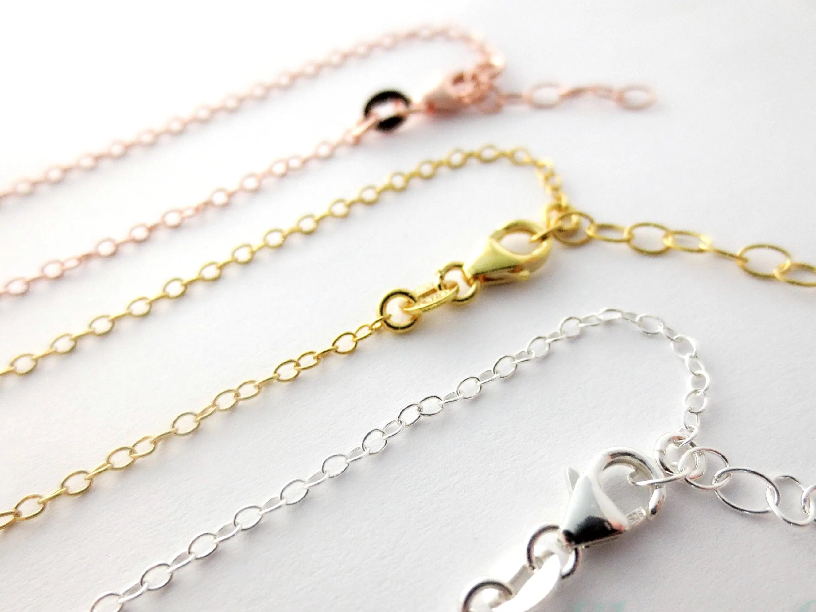 Solid 925 Sterling Silver Cable Chain Necklace • 1.7x2.2mm • 16" 18" 20" + 2" Extender • Vermeil Options