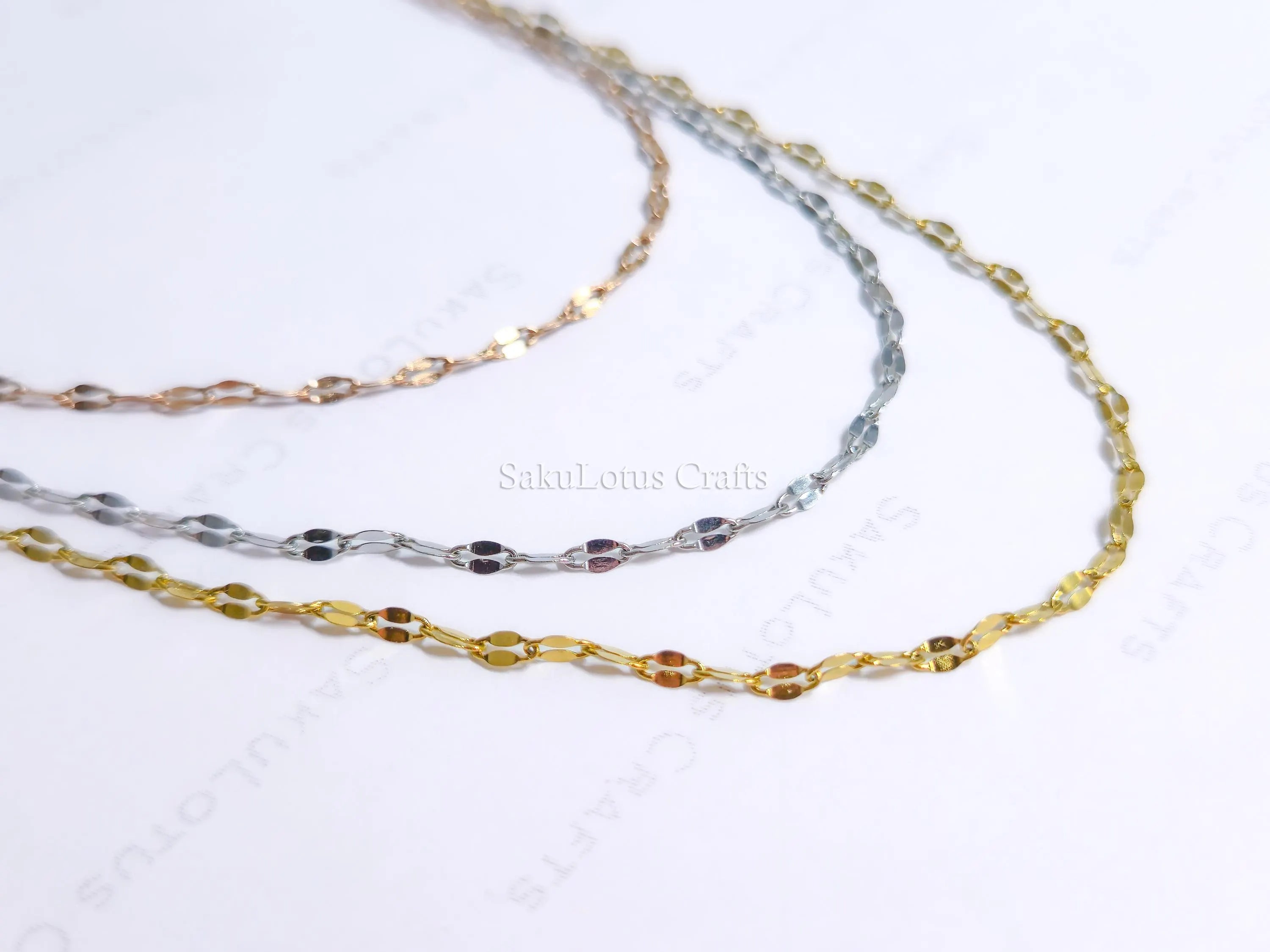 Reflective Petal Chain Necklace • 18K Gold Rose Gold or Silver Stainless Steel • 17" + 2" Extender • Lip Link Chain