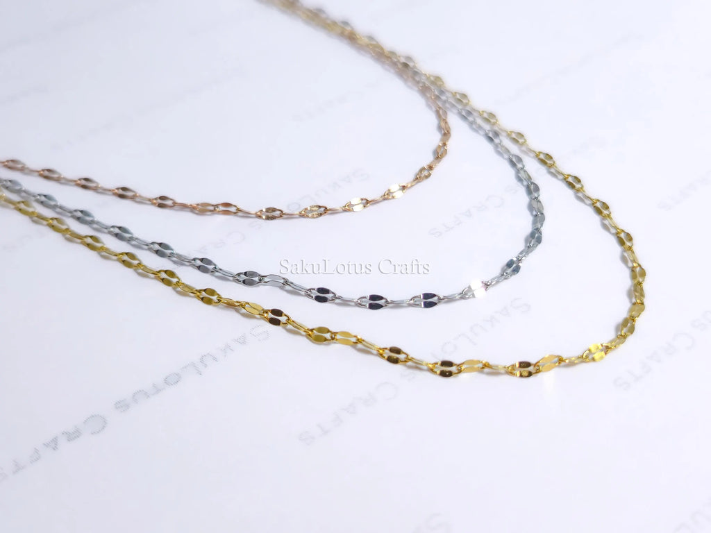 Reflective Petal Chain Necklace • 18K Gold Rose Gold or Silver Stainless Steel • 17" + 2" Extender • Lip Link Chain