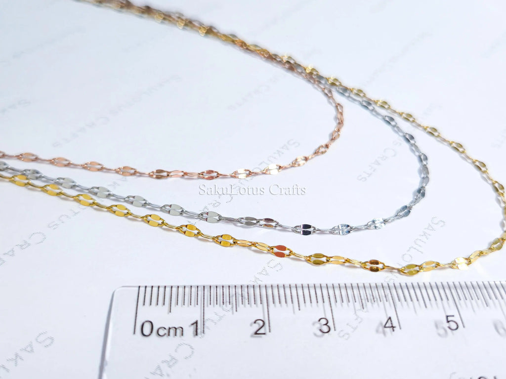 Reflective Petal Chain Necklace • 18K Gold Rose Gold or Silver Stainless Steel • 17" + 2" Extender • Lip Link Chain