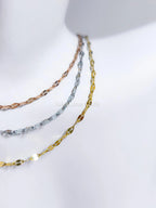 Reflective Petal Chain Necklace • 18K Gold Rose Gold or Silver Stainless Steel • 17" + 2" Extender • Lip Link Chain