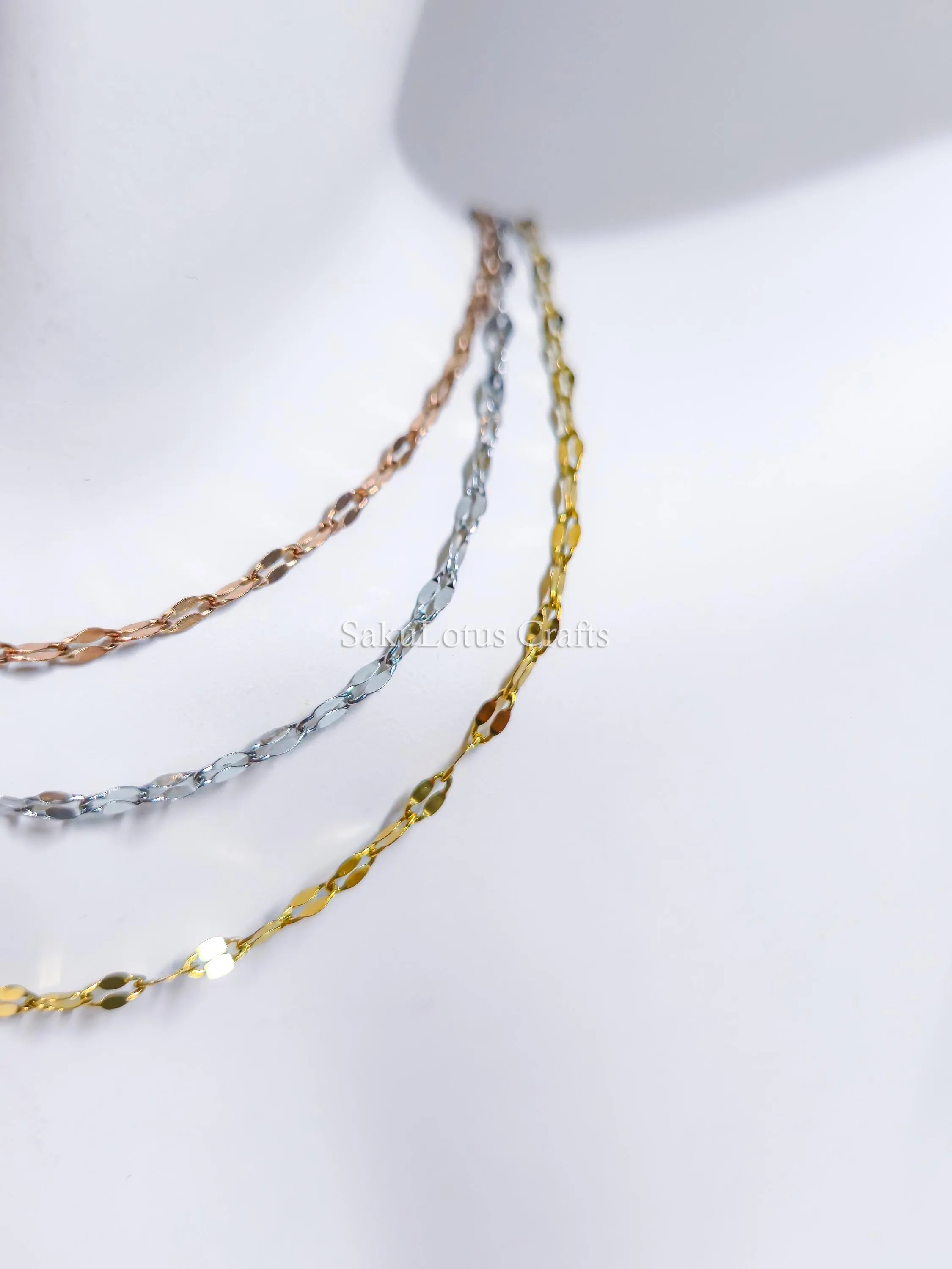 Reflective Petal Chain Necklace • 18K Gold Rose Gold or Silver Stainless Steel • 17" + 2" Extender • Lip Link Chain