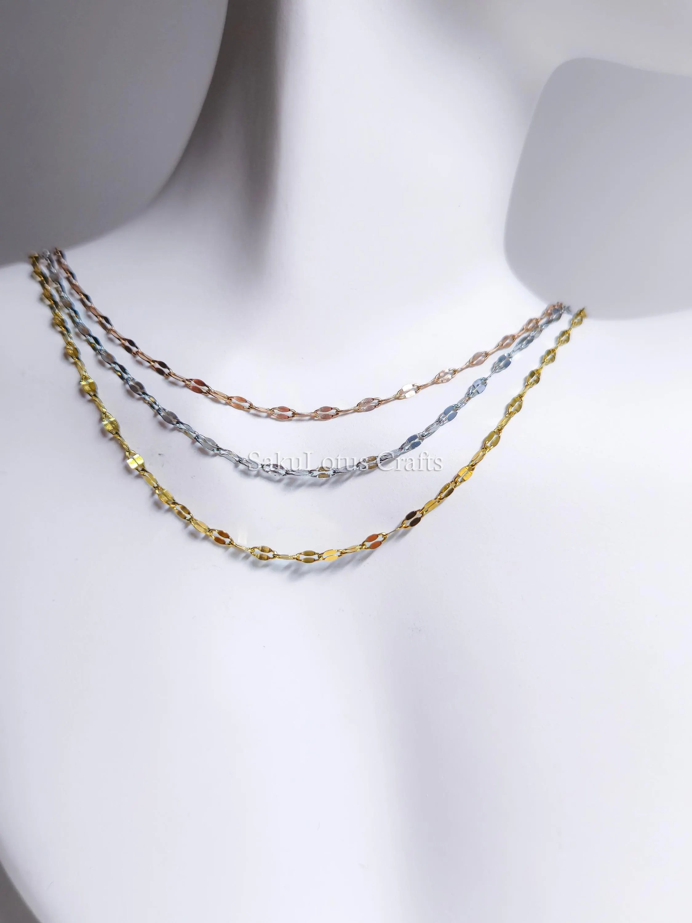 Reflective Petal Chain Necklace • 18K Gold Rose Gold or Silver Stainless Steel • 17" + 2" Extender • Lip Link Chain