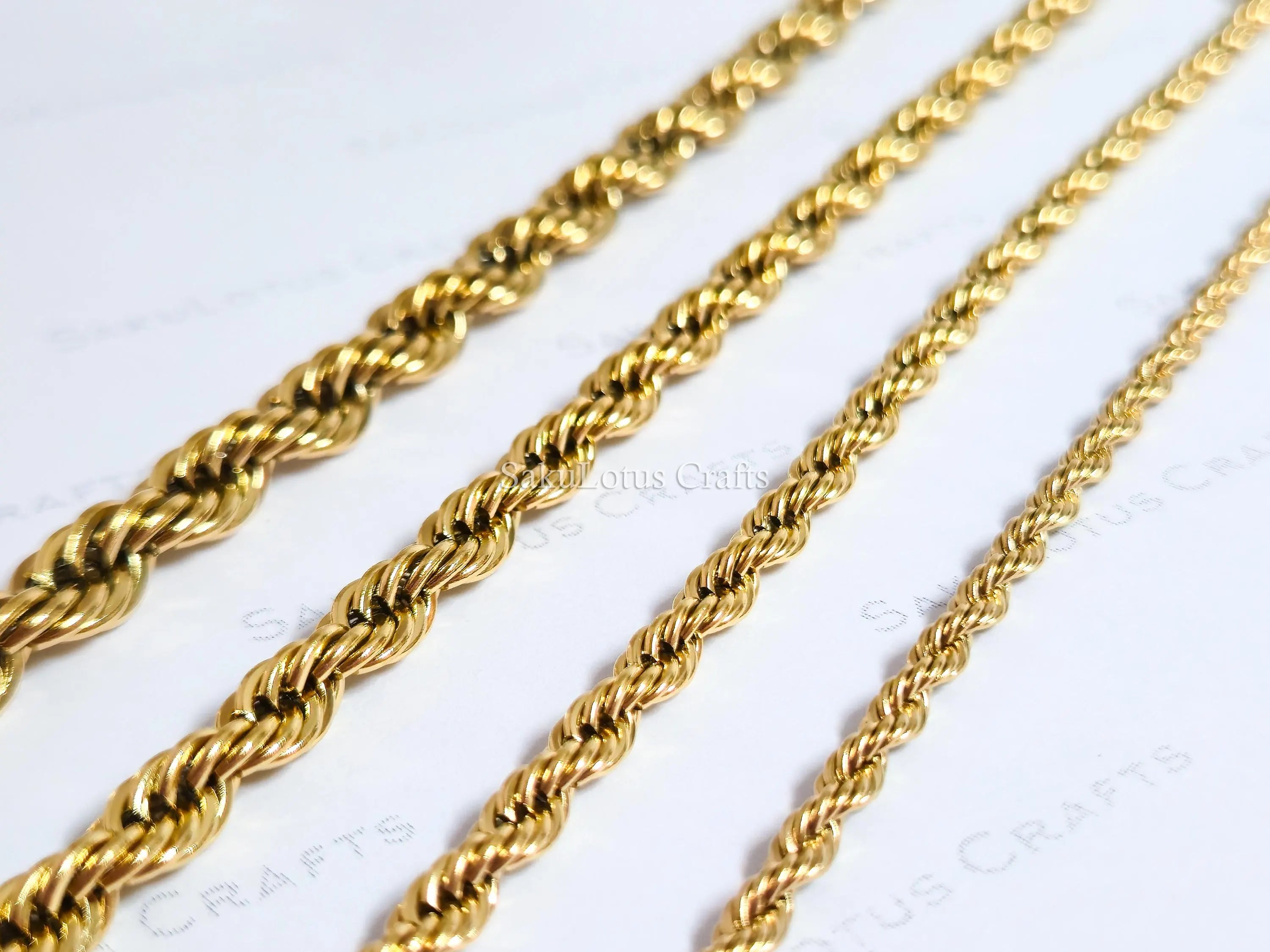 18K Gold PVD & Silver Stainless Steel Rope Bracelet • 8" Twisted Chain • 3mm 4mm 5mm 6mm • Lobster Clasp • Waterproof Unisex Jewelry