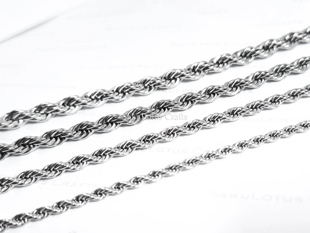 18K Gold PVD & Silver Stainless Steel Rope Bracelet • 8" Twisted Chain • 3mm 4mm 5mm 6mm • Lobster Clasp • Waterproof Unisex Jewelry