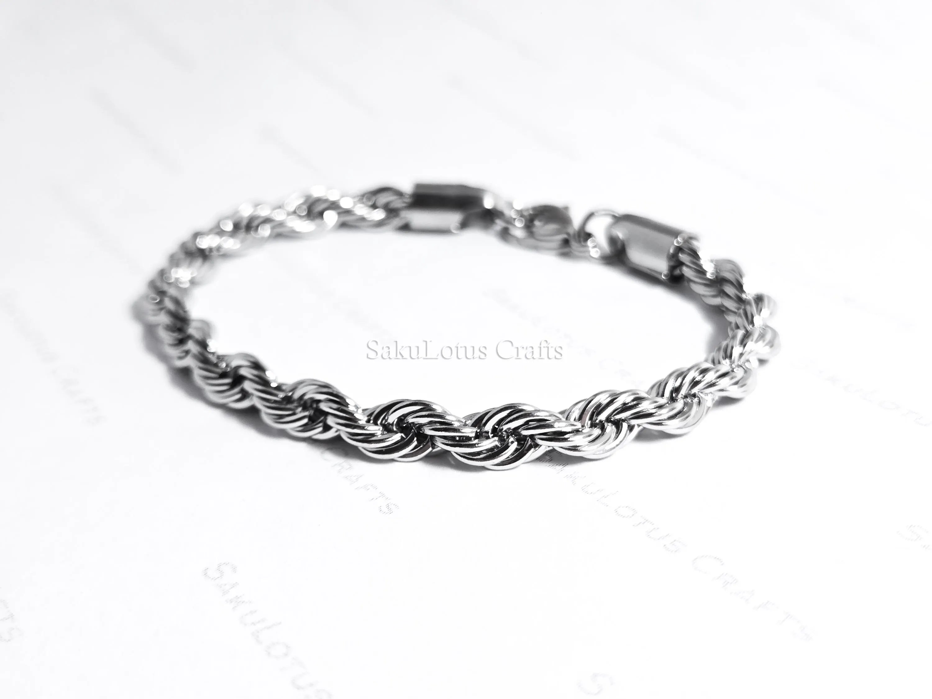 18K Gold PVD & Silver Stainless Steel Rope Bracelet • 8" Twisted Chain • 3mm 4mm 5mm 6mm • Lobster Clasp • Waterproof Unisex Jewelry