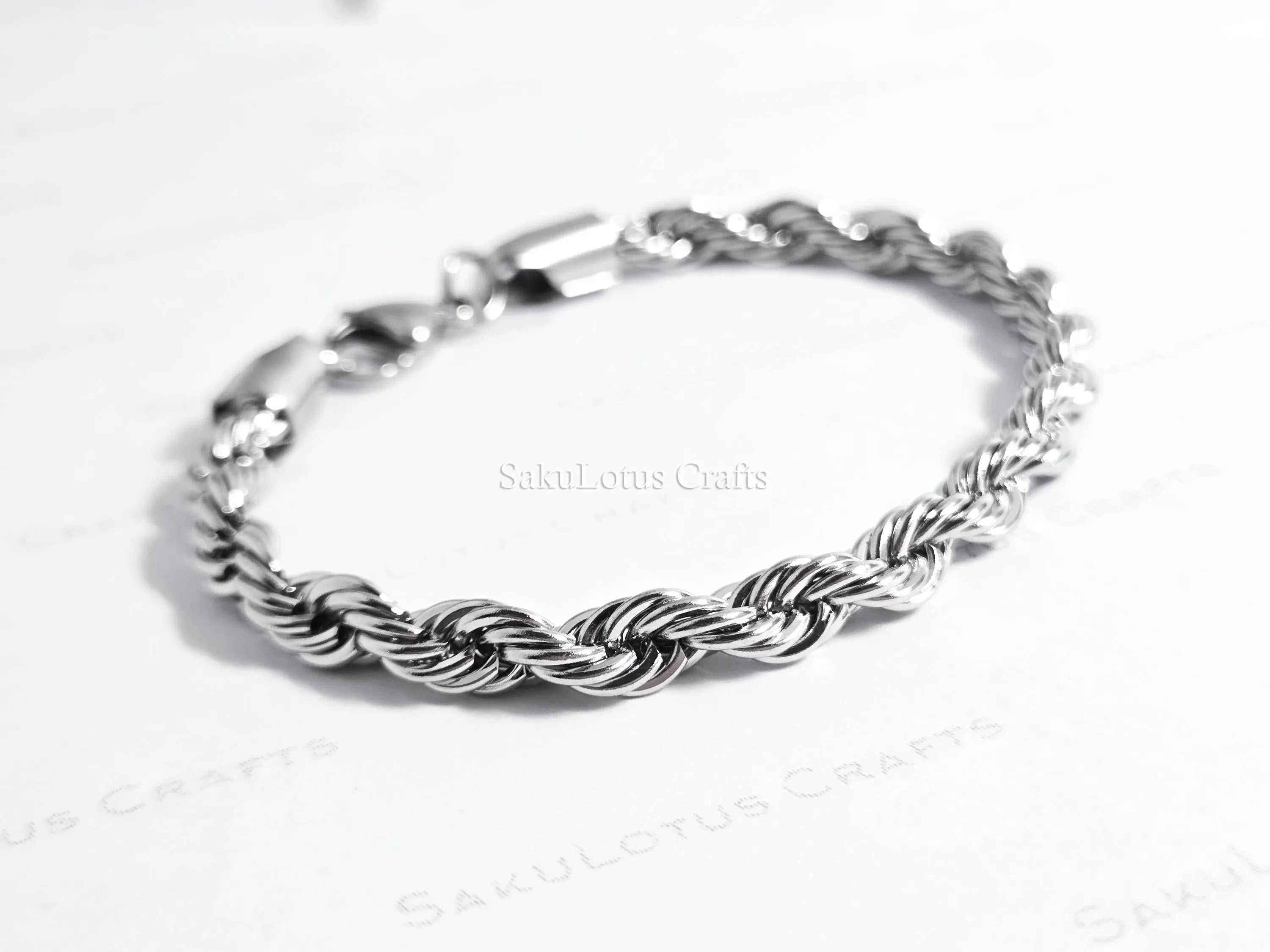 18K Gold PVD & Silver Stainless Steel Rope Bracelet • 8" Twisted Chain • 3mm 4mm 5mm 6mm • Lobster Clasp • Waterproof Unisex Jewelry