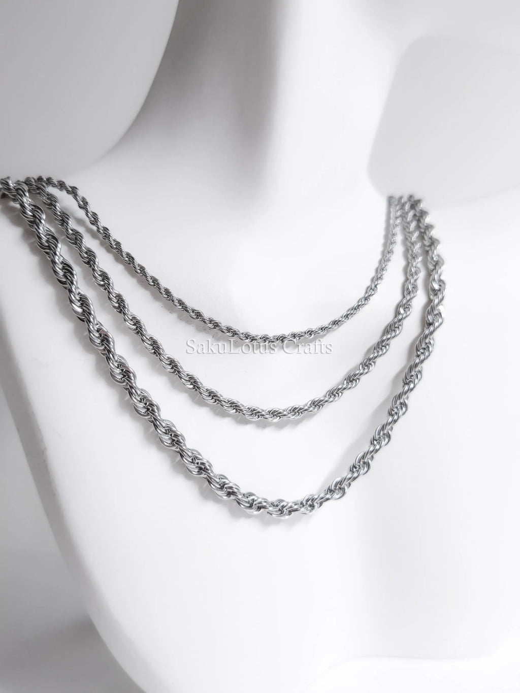 18K Gold PVD & Silver Stainless Steel Rope Chain Necklace • 2mm 3mm 4mm • 18" 20" 24" • Lobster Clasp • Unisex Jewelry