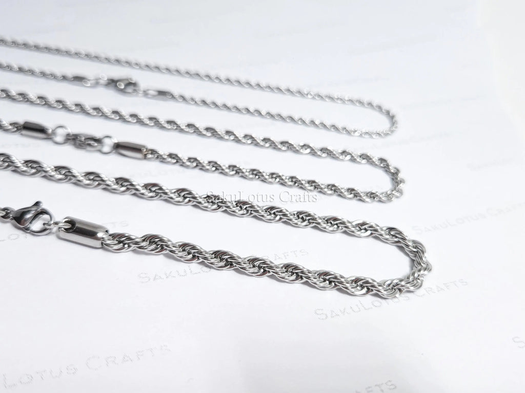 18K Gold PVD & Silver Stainless Steel Rope Chain Necklace • 2mm 3mm 4mm • 18" 20" 24" • Lobster Clasp • Unisex Jewelry