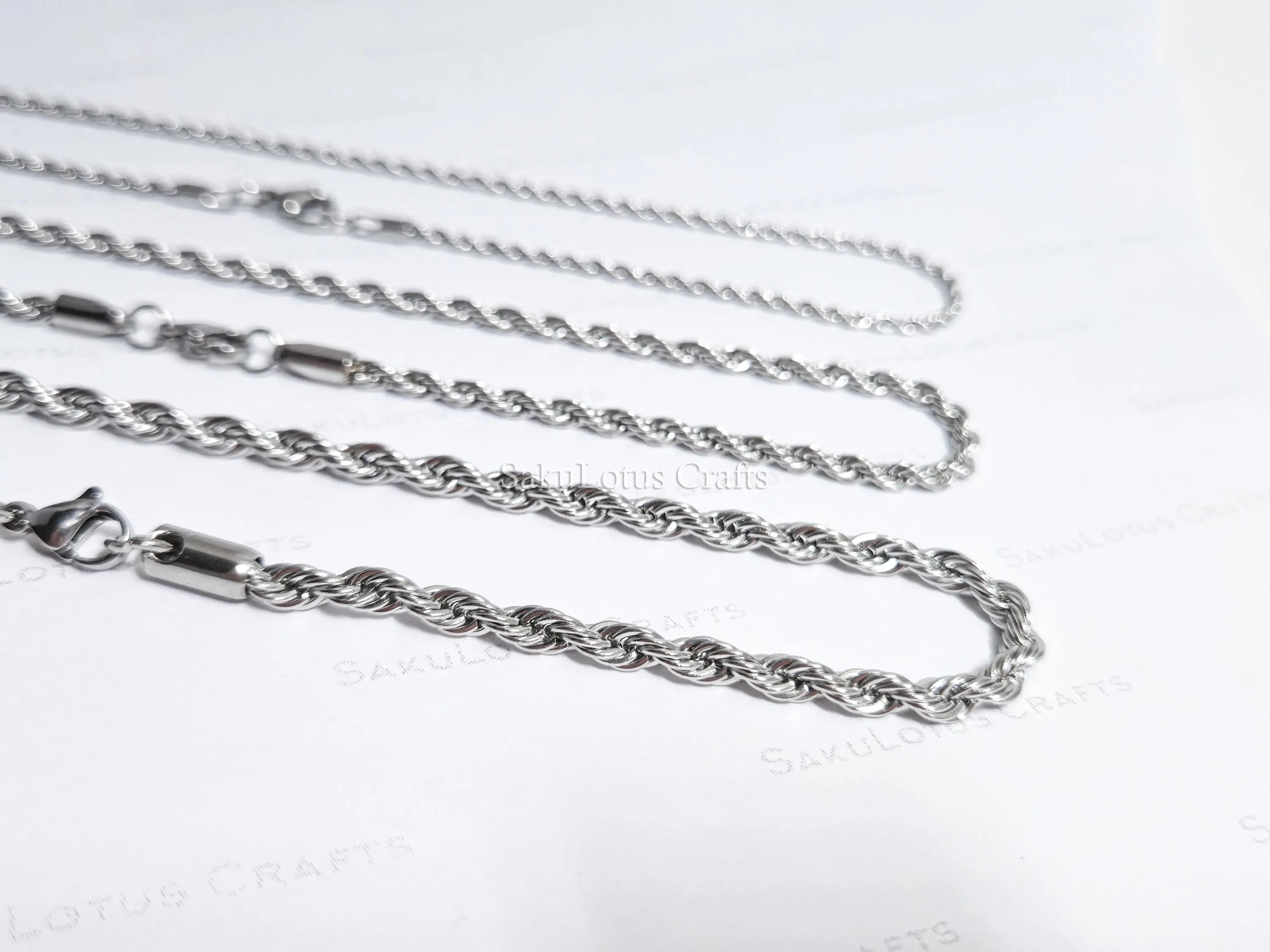 18K Gold PVD & Silver Stainless Steel Rope Chain Necklace • 2mm 3mm 4mm • 18" 20" 24" • Lobster Clasp • Unisex Jewelry