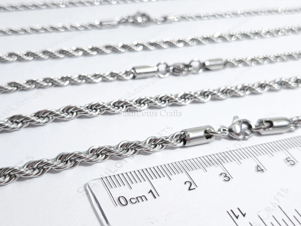 18K Gold PVD & Silver Stainless Steel Rope Chain Necklace • 2mm 3mm 4mm • 18" 20" 24" • Lobster Clasp • Unisex Jewelry
