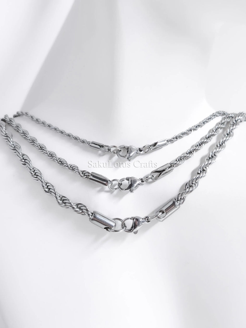 18K Gold PVD & Silver Stainless Steel Rope Chain Necklace • 2mm 3mm 4mm • 18" 20" 24" • Lobster Clasp • Unisex Jewelry