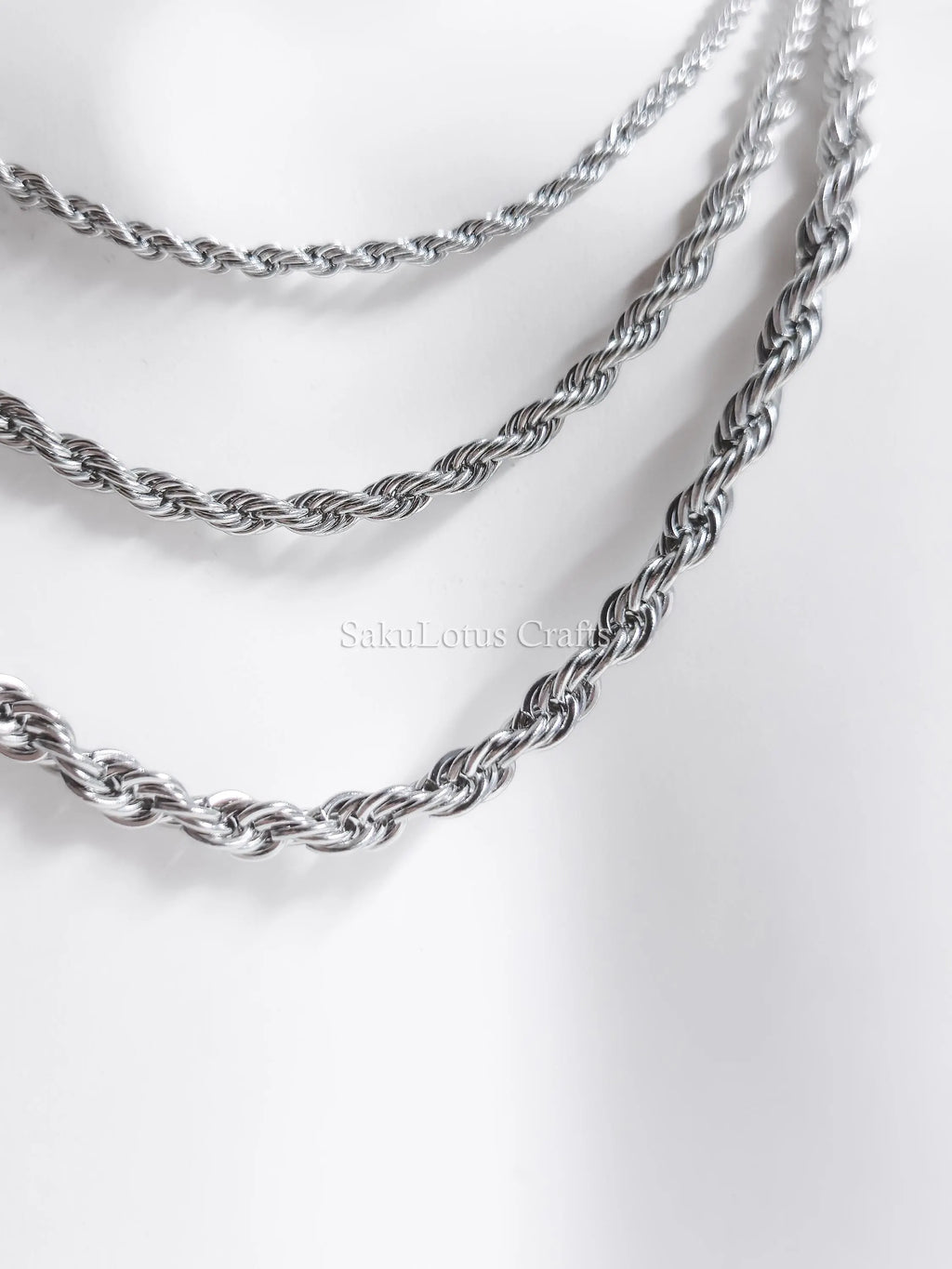 18K Gold PVD & Silver Stainless Steel Rope Chain Necklace • 2mm 3mm 4mm • 18" 20" 24" • Lobster Clasp • Unisex Jewelry