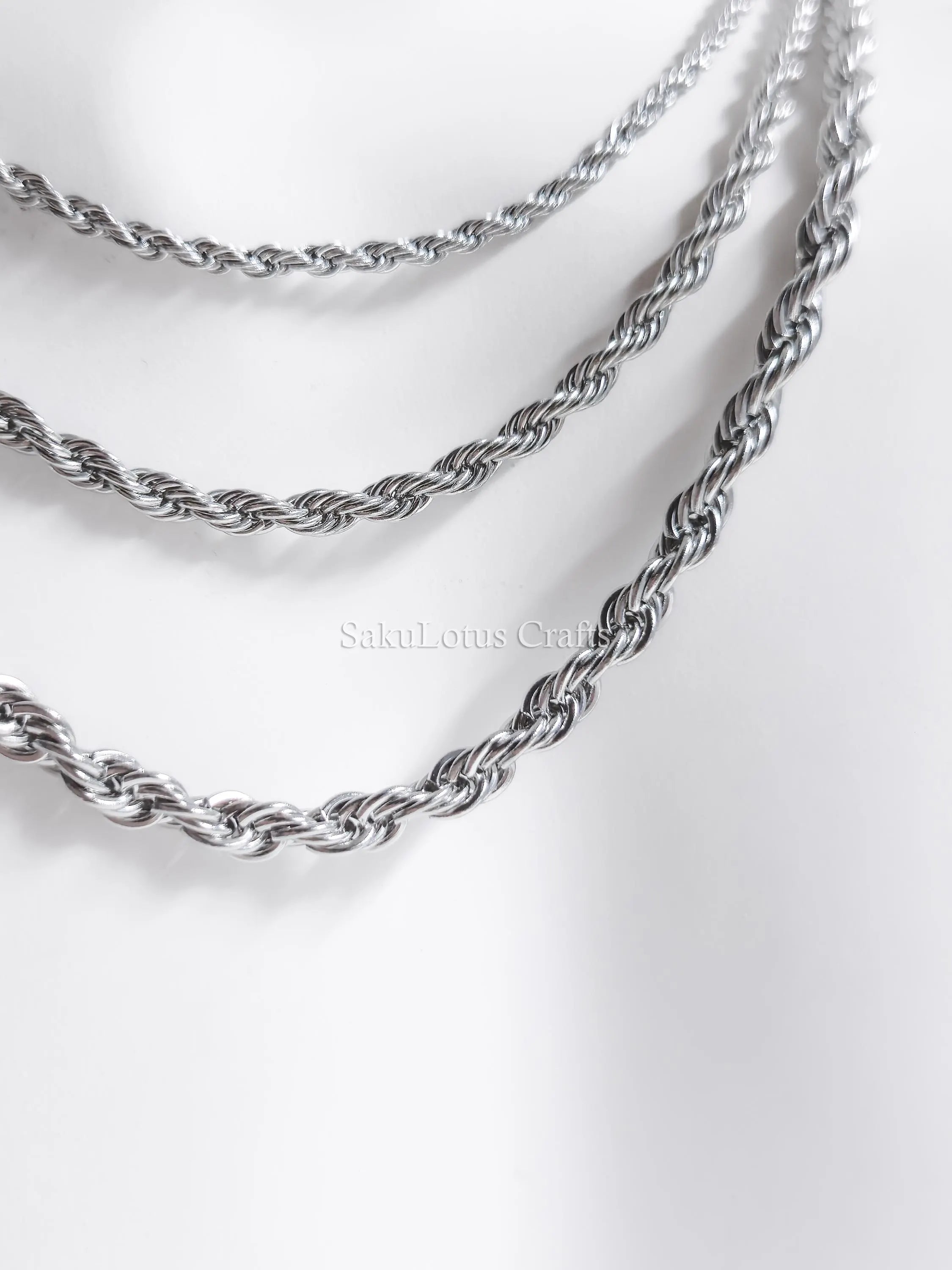 18K Gold PVD & Silver Stainless Steel Rope Chain Necklace • 2mm 3mm 4mm • 18" 20" 24" • Lobster Clasp • Unisex Jewelry