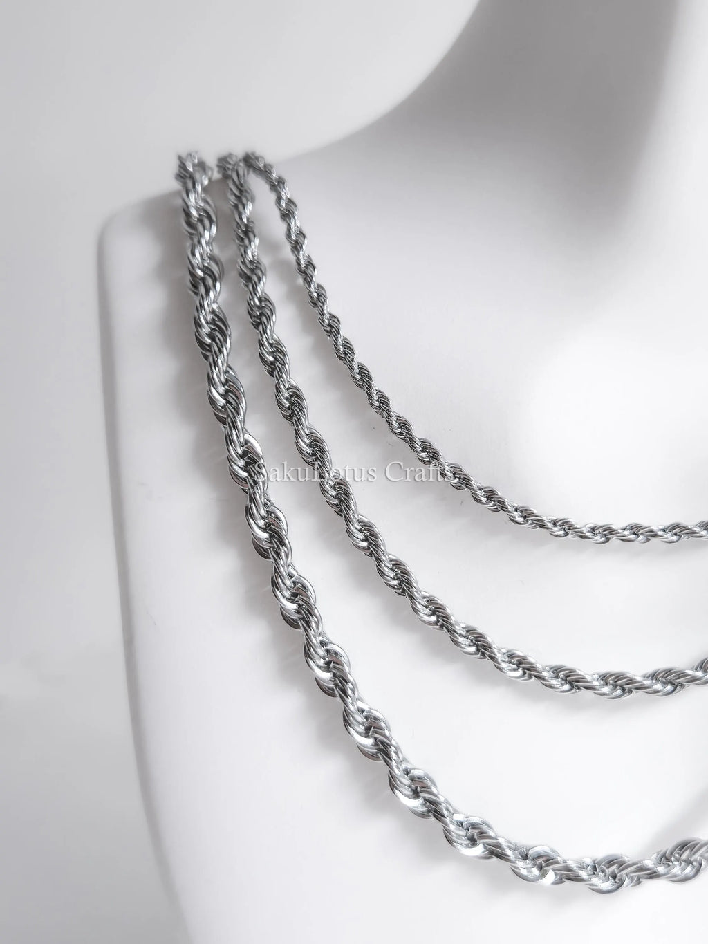 18K Gold PVD & Silver Stainless Steel Rope Chain Necklace • 2mm 3mm 4mm • 18" 20" 24" • Lobster Clasp • Unisex Jewelry