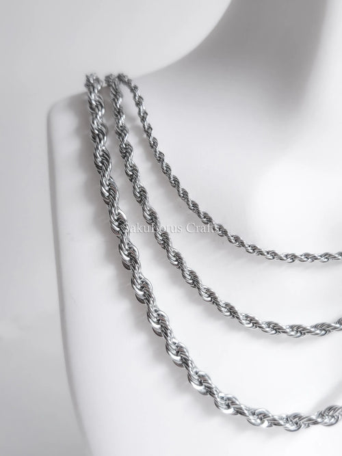 18K Gold PVD & Silver Stainless Steel Rope Chain Necklace • 2mm 3mm 4mm • 18" 20" 24" • Lobster Clasp • Unisex Jewelry