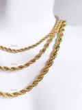 18K Gold PVD & Silver Stainless Steel Rope Chain Necklace • 2mm 3mm 4mm • 18" 20" 24" • Lobster Clasp • Unisex Jewelry