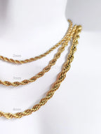 18K Gold PVD & Silver Stainless Steel Rope Chain Necklace • 2mm 3mm 4mm • 18" 20" 24" • Lobster Clasp • Unisex Jewelry