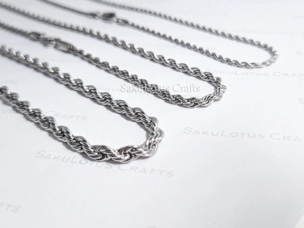 18K Gold PVD & Silver Stainless Steel Rope Chain Necklace • 2mm 3mm 4mm • 18" 20" 24" • Lobster Clasp • Unisex Jewelry