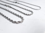 18K Gold PVD & Silver Stainless Steel Rope Chain Necklace • 2mm 3mm 4mm • 18" 20" 24" • Lobster Clasp • Unisex Jewelry