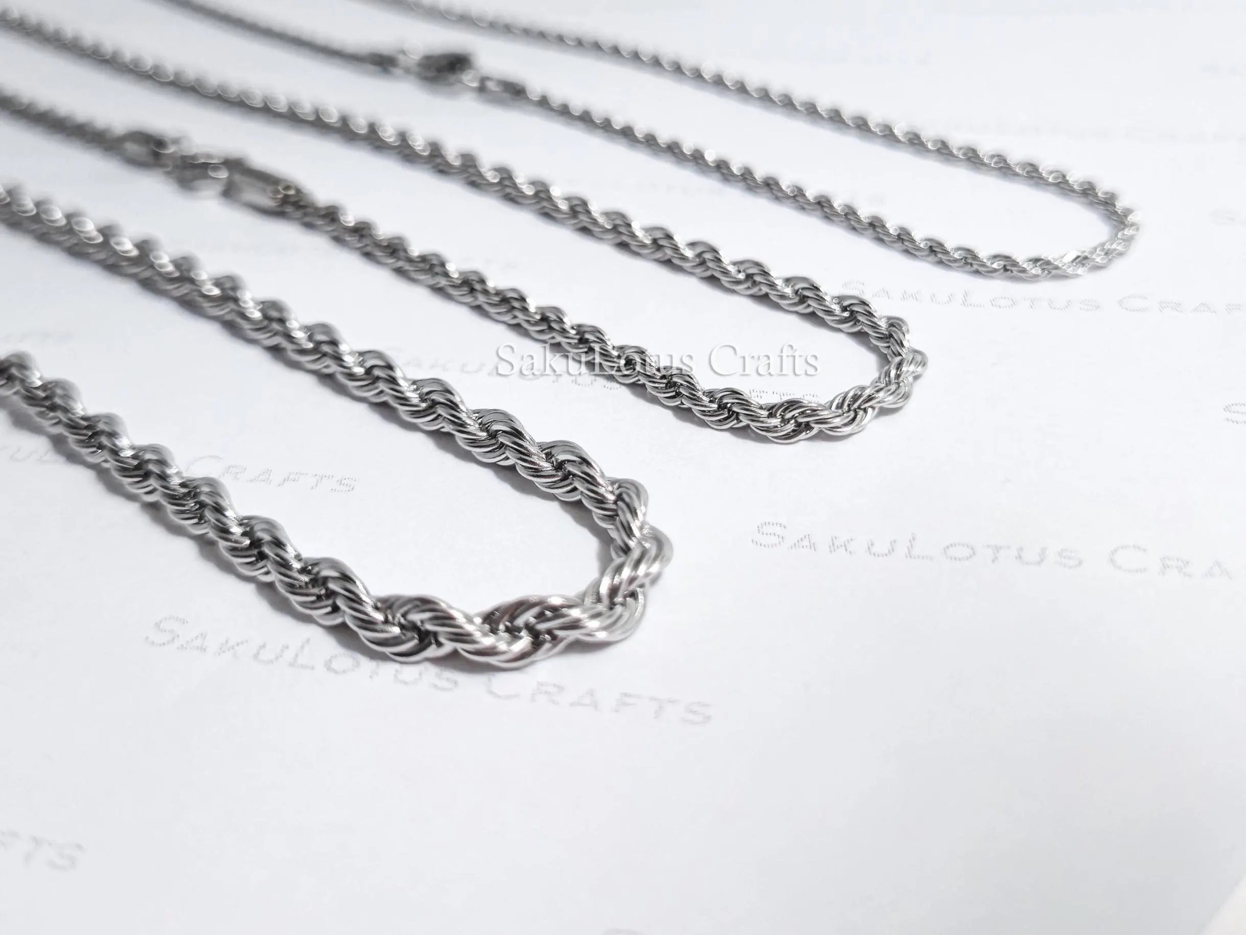18K Gold PVD & Silver Stainless Steel Rope Chain Necklace • 2mm 3mm 4mm • 18" 20" 24" • Lobster Clasp • Unisex Jewelry
