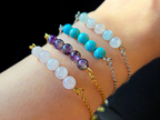 Dainty 5 Stone Natural Gemstone Bracelet • 6mm Beads • Stainless Steel Chain • Silver or 18K Gold • 7.5" + Extender