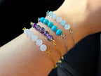 Dainty 5 Stone Natural Gemstone Bracelet • 6mm Beads • Stainless Steel Chain • Silver or 18K Gold • 7.5" + Extender
