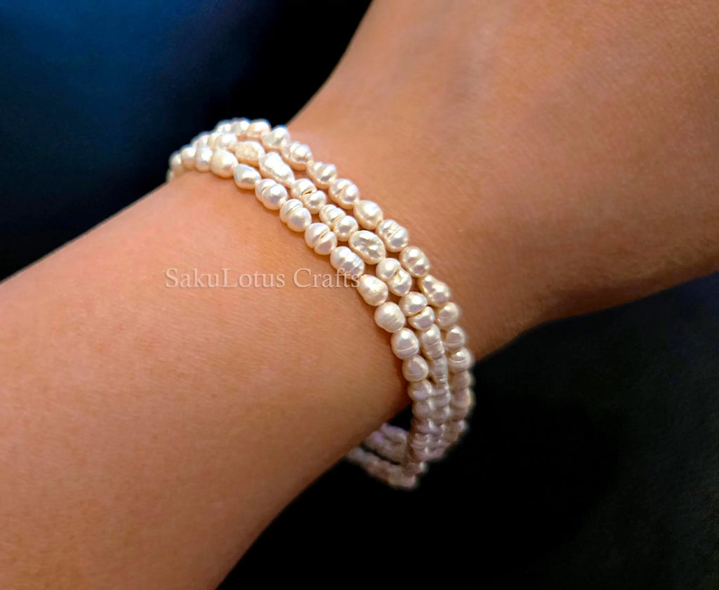 Natural Genuine Freshwater 3mm White Rice Pearl Necklace Bracelet Stainless Steel 18k Gold Rose Gold Lobster Clasp Extender