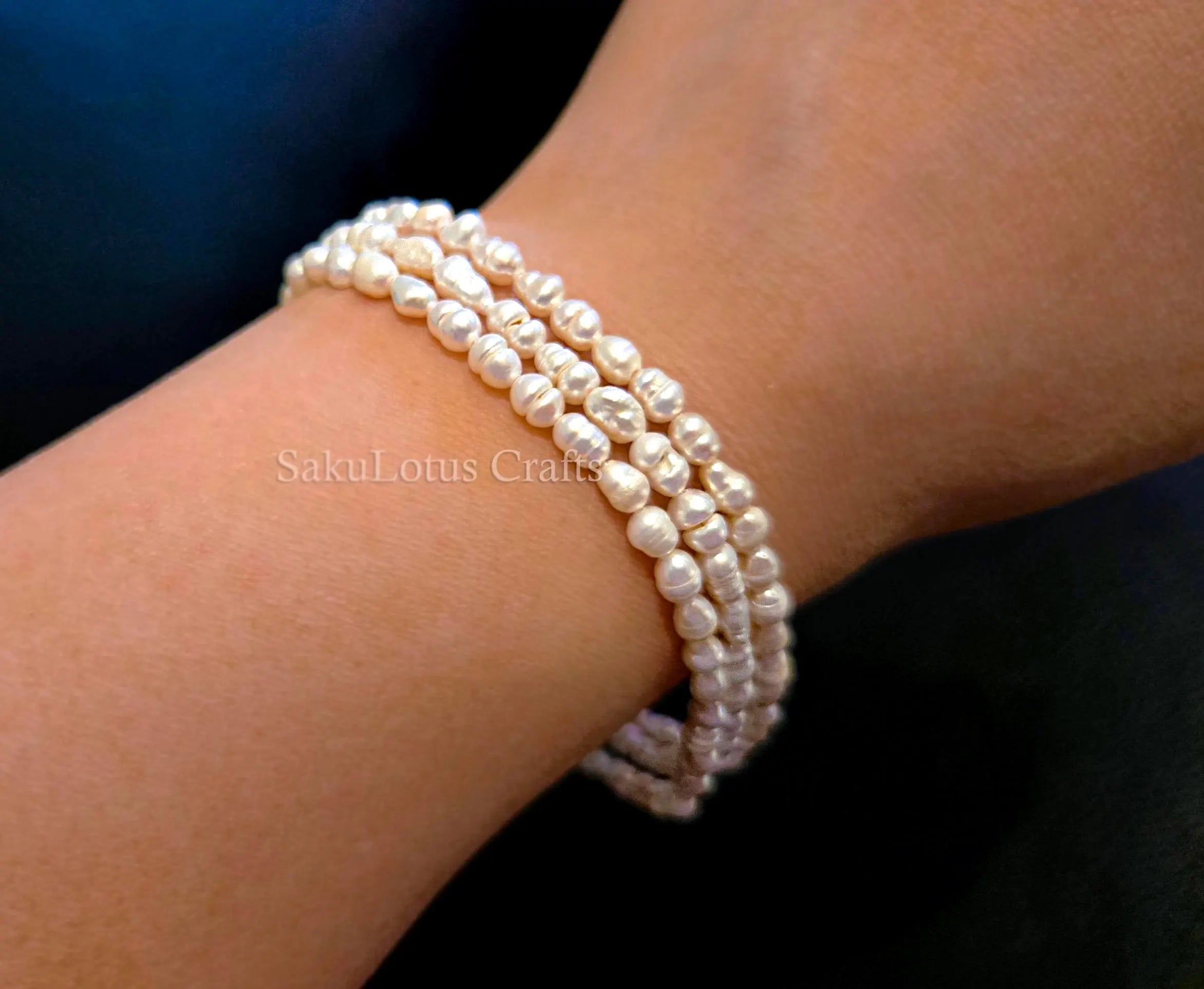 Natural Genuine Freshwater 3mm White Rice Pearl Necklace Bracelet Stainless Steel 18k Gold Rose Gold Lobster Clasp Extender