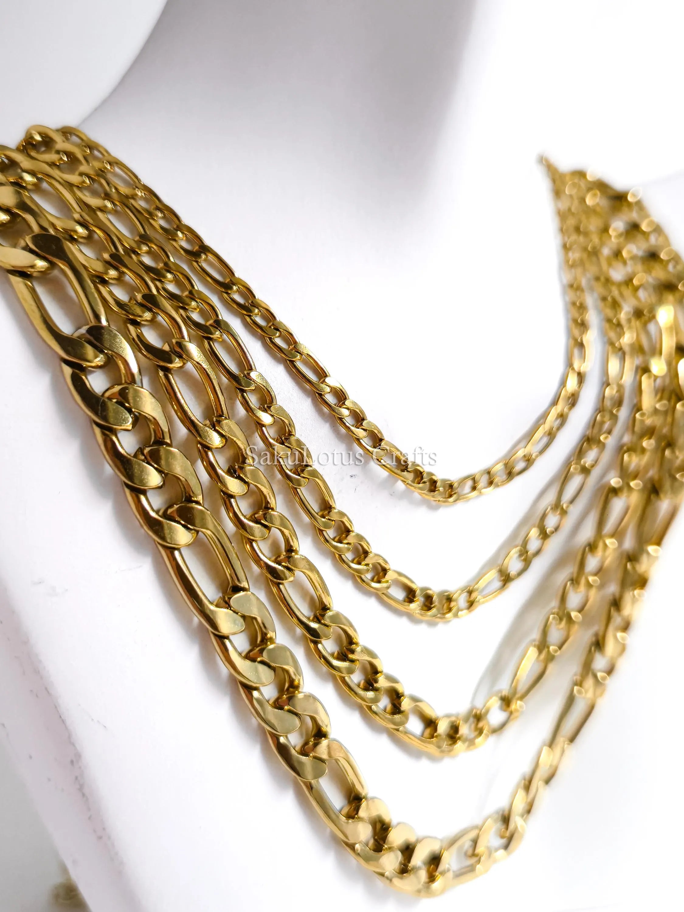 18K Gold & Silver Stainless Steel Figaro Chain Necklace • 3mm 4mm 5mm 7mm • Lobster Clasp • Unisex Jewelry