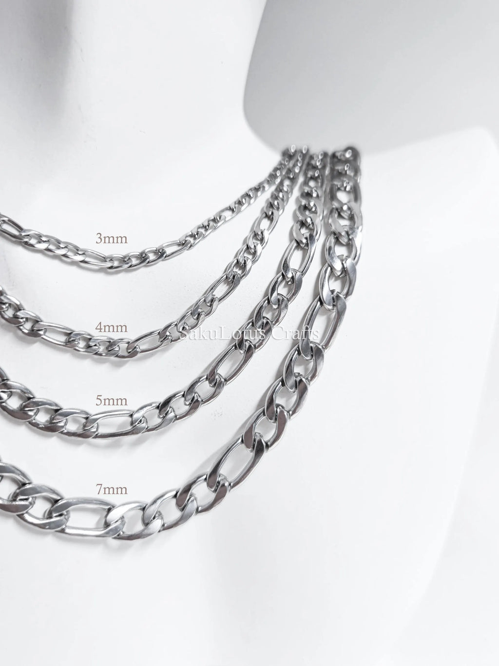 18K Gold & Silver Stainless Steel Figaro Chain Necklace • 3mm 4mm 5mm 7mm • Lobster Clasp • Unisex Jewelry