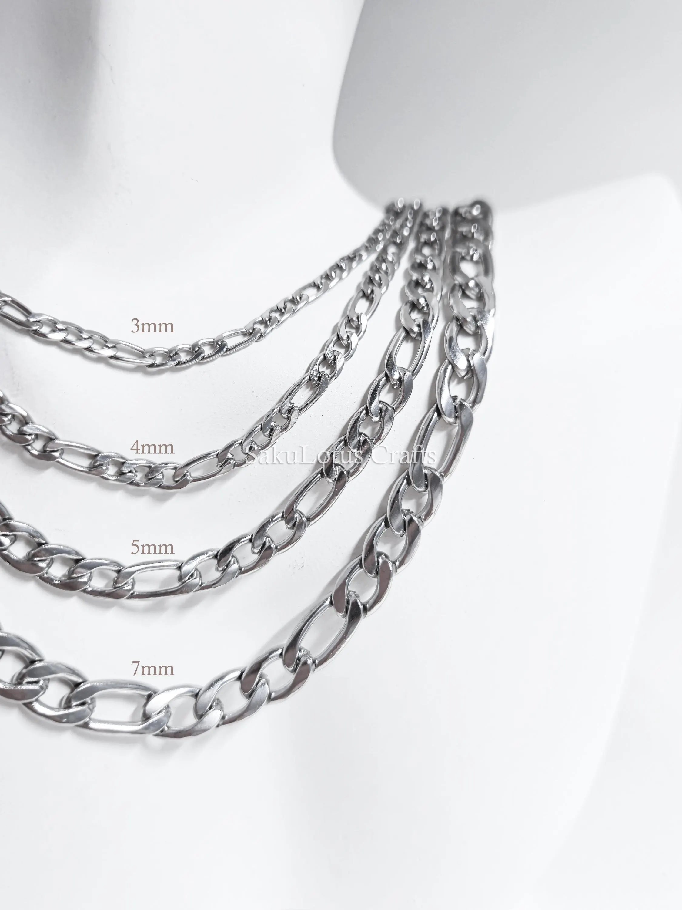 18K Gold & Silver Stainless Steel Figaro Chain Necklace • 3mm 4mm 5mm 7mm • Lobster Clasp • Unisex Jewelry
