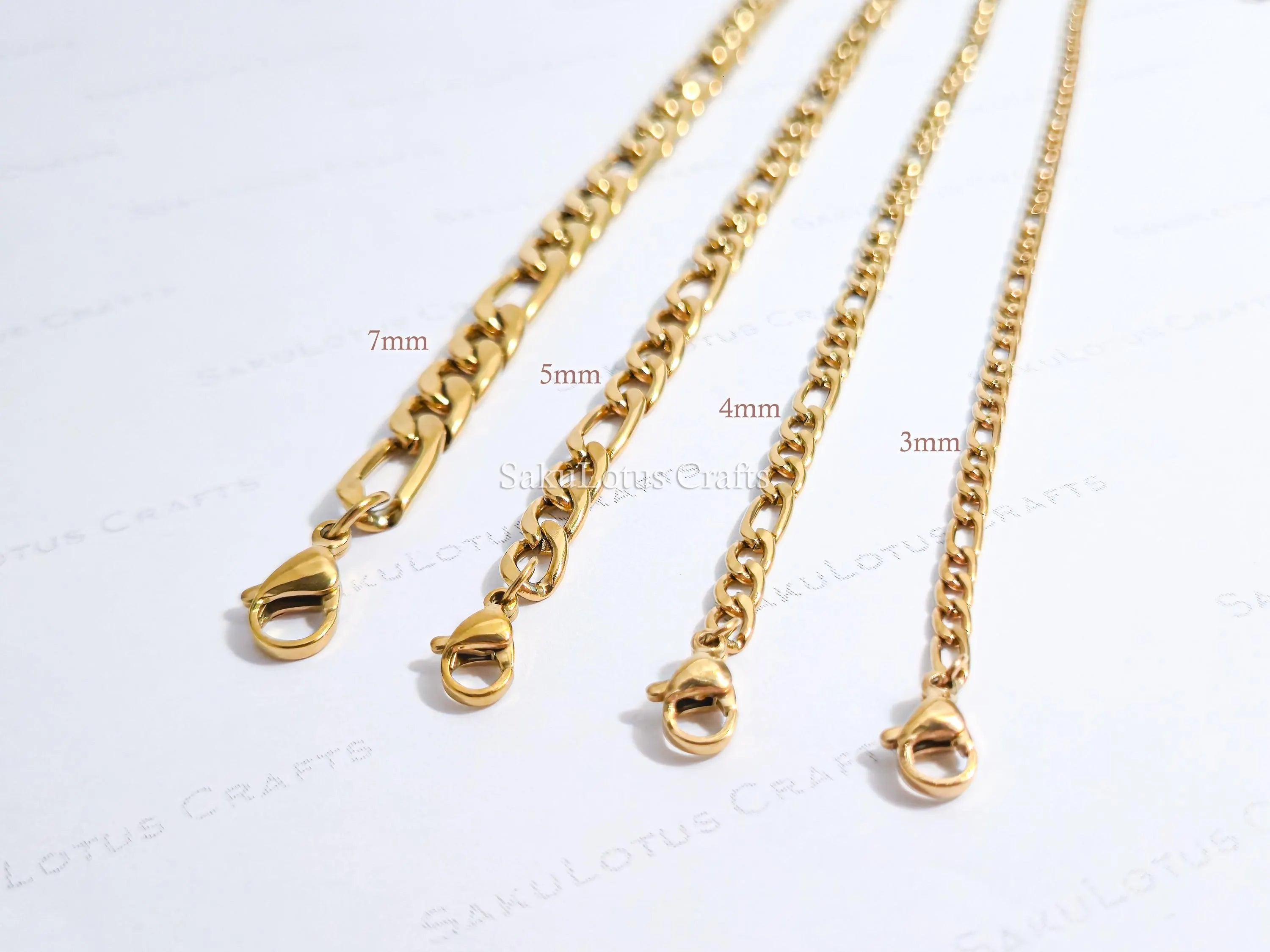 18K Gold & Silver Stainless Steel Figaro Chain Necklace • 3mm 4mm 5mm 7mm • Lobster Clasp • Unisex Jewelry