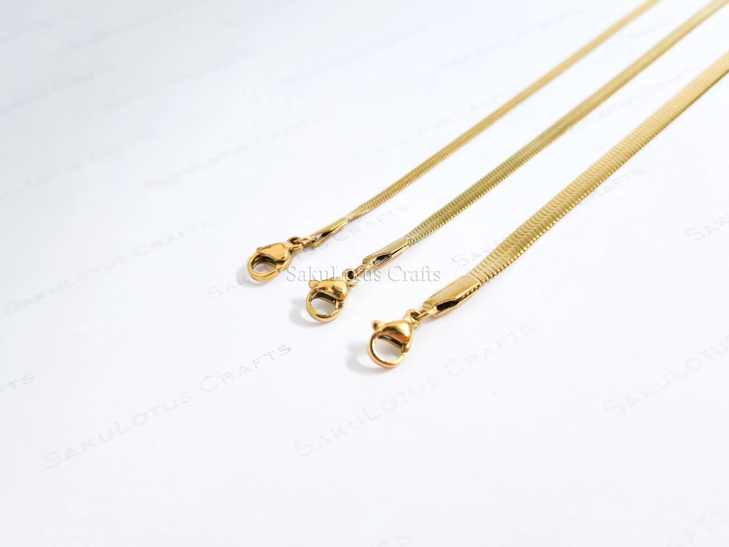 Herringbone Bracelet • 18K Gold PVD or Silver Stainless Steel • 2.5mm 3.3mm 4mm • 6.25" + 1.5" Extender