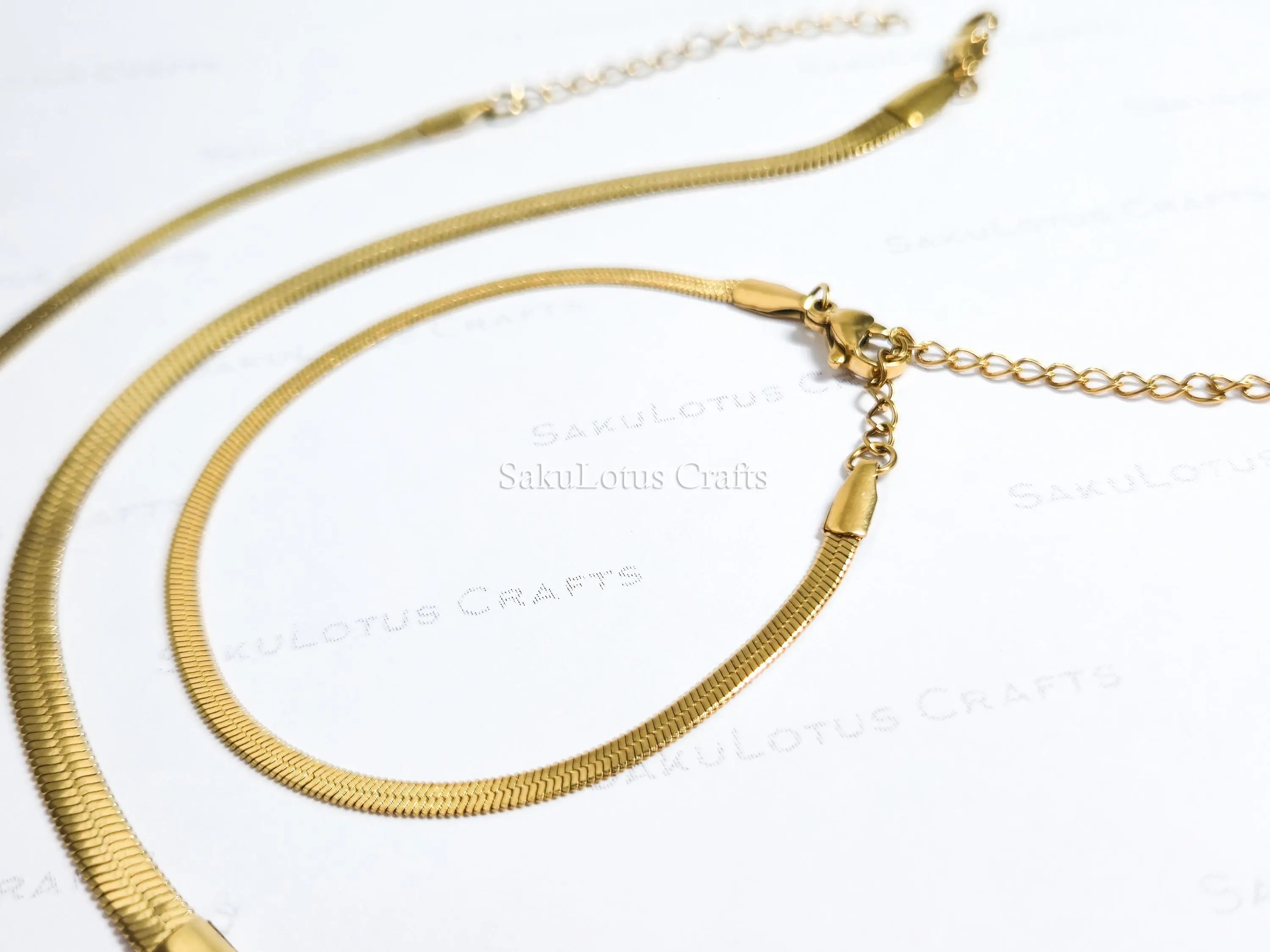 Herringbone Bracelet • 18K Gold PVD or Silver Stainless Steel • 2.5mm 3.3mm 4mm • 6.25" + 1.5" Extender