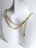 Dual Chain Necklace • 18K Gold or Silver Stainless Steel • Paperclip & Curb Chain • 17–20" + 2" Extender