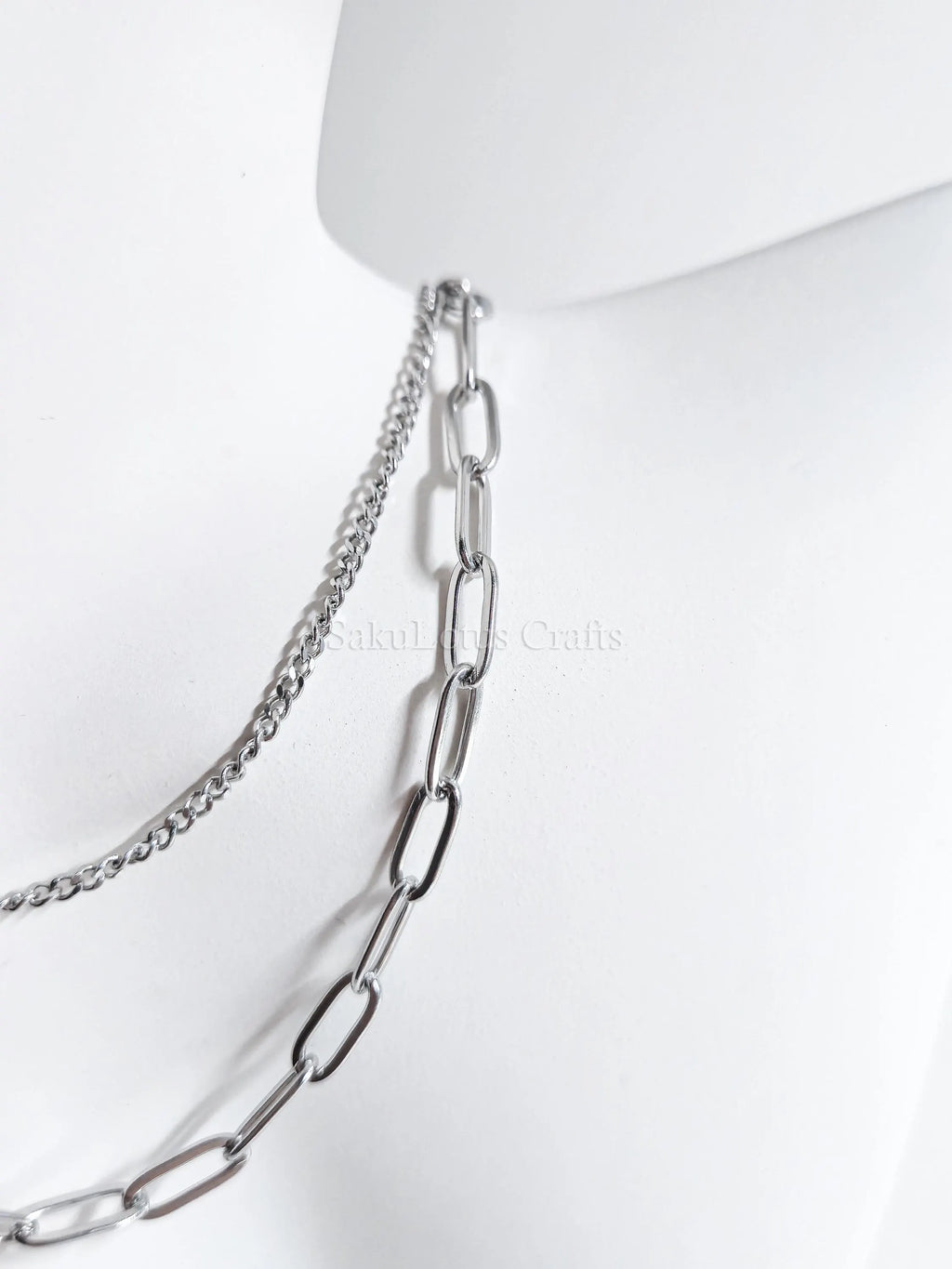 Dual Chain Necklace • 18K Gold or Silver Stainless Steel • Paperclip & Curb Chain • 17–20" + 2" Extender