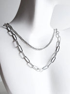 Dual Chain Necklace • 18K Gold or Silver Stainless Steel • Paperclip & Curb Chain • 17–20" + 2" Extender
