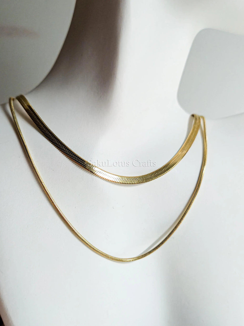 2 Layer Necklace • Gold or Silver Stainless Steel • Herringbone & Snake Chain • 16–18" + 2" Extender