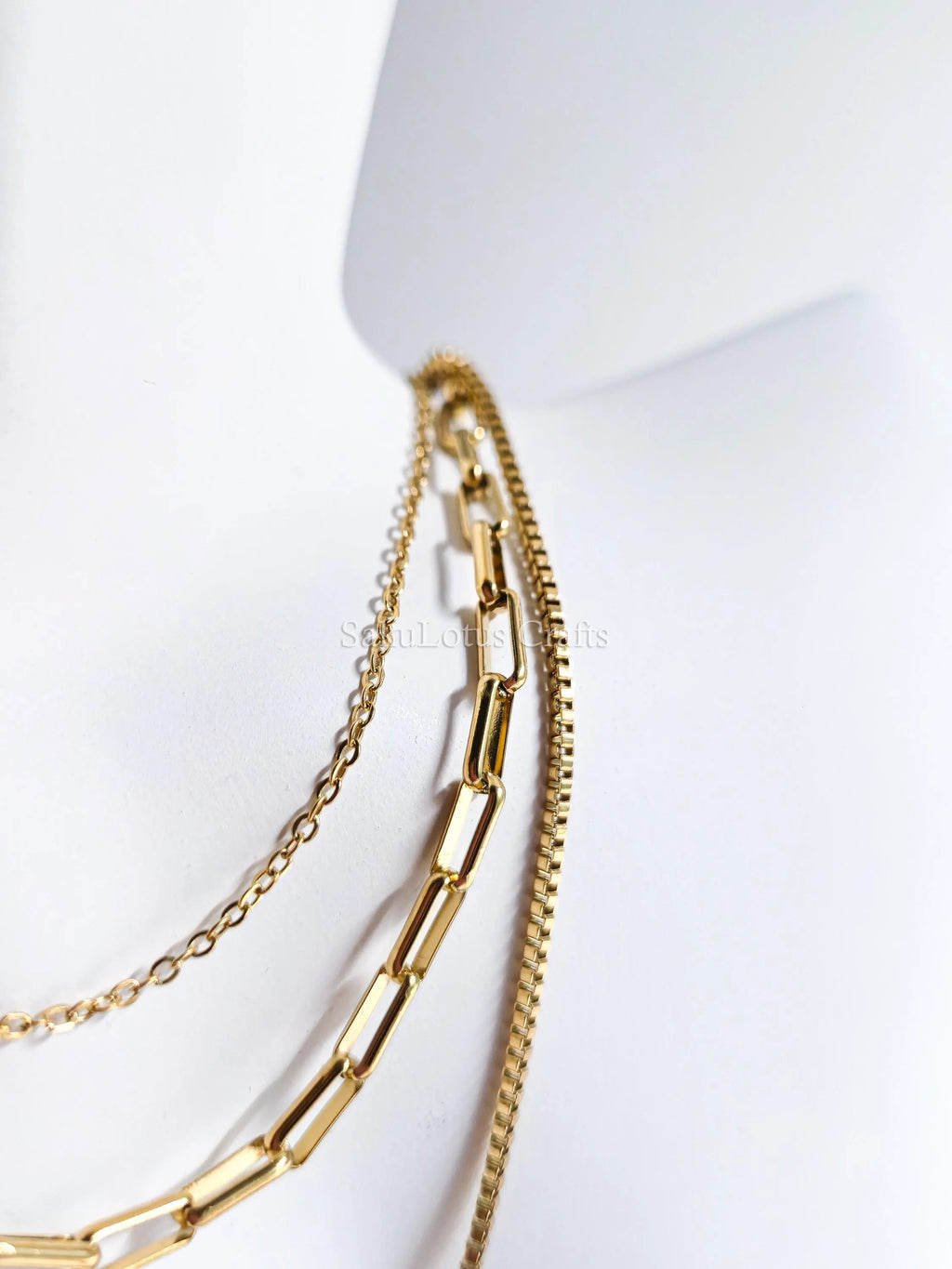 3 Layer Necklace • 18K Gold Stainless Steel • Paperclip Box Cable Chains • 16" 18" 20" + 2" Extender