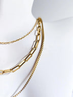 3 Layer Necklace • 18K Gold Stainless Steel • Paperclip Box Cable Chains • 16" 18" 20" + 2" Extender
