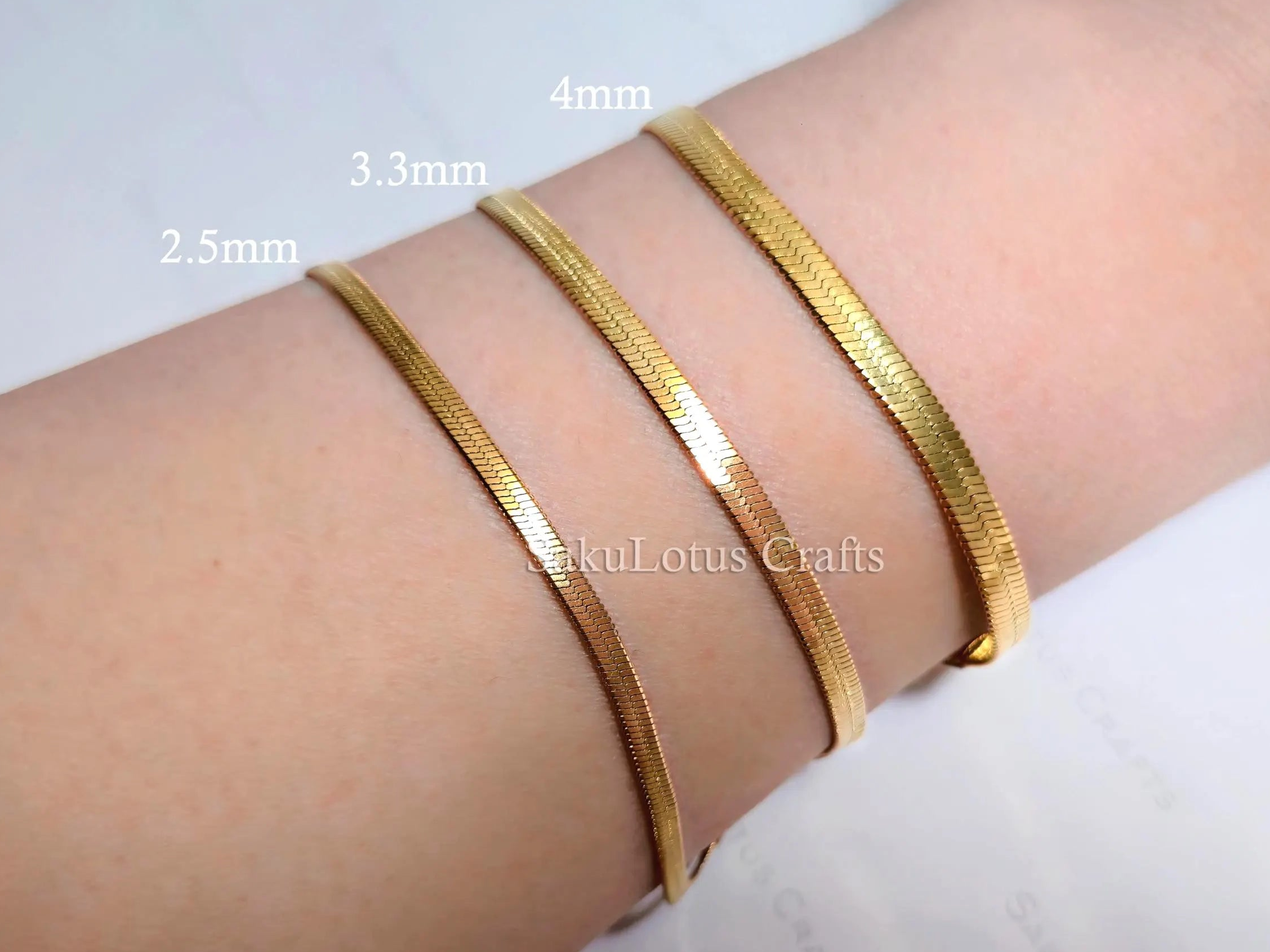 Herringbone Bracelet • 18K Gold PVD or Silver Stainless Steel • 2.5mm 3.3mm 4mm • 6.25" + 1.5" Extender