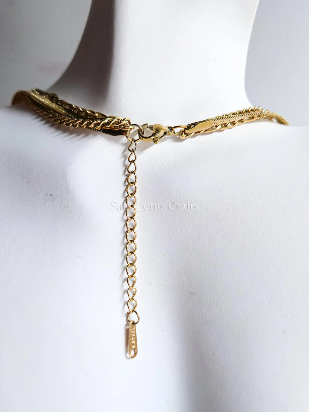 Waterproof 3 Layer Necklace • 18K Gold Stainless Steel • Herringbone Figaro Curb Triple Chain Trio • 13" 16" 18" + 2" Extender