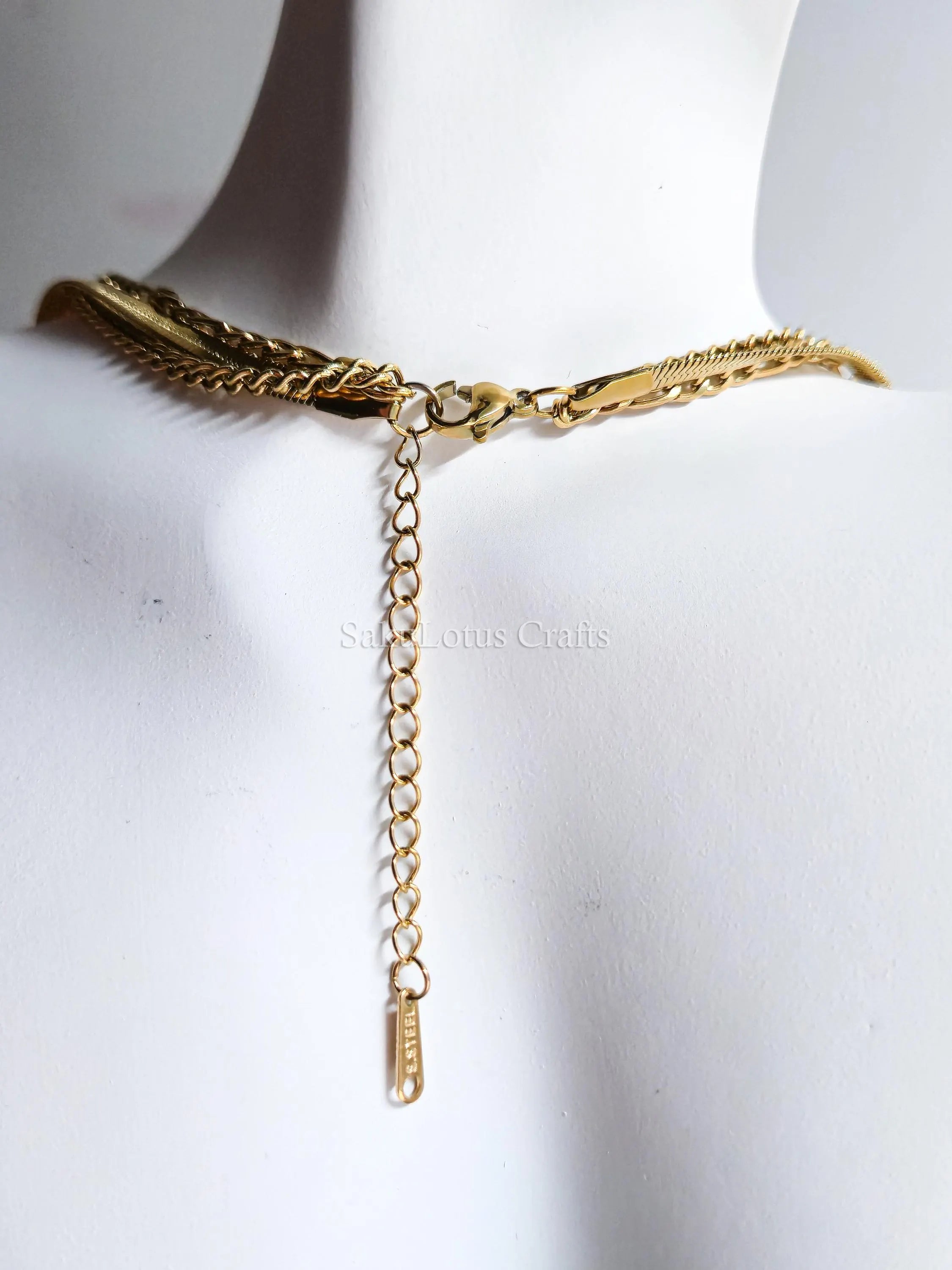 Waterproof 3 Layer Necklace • 18K Gold Stainless Steel • Herringbone Figaro Curb Triple Chain Trio • 13" 16" 18" + 2" Extender